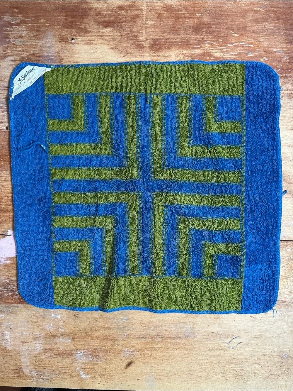 Yves Saint Laurent Blue and Olive Geometric Face Cloth